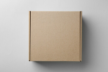 Wall Mural - One blank cardboard box on white background, top view. Mockup for design