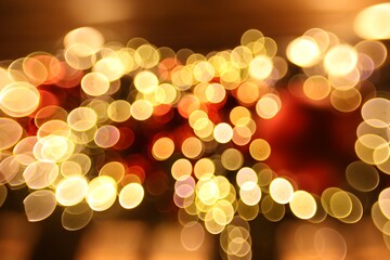 Sticker - Blurred view of festive lights on as background, bokeh effect