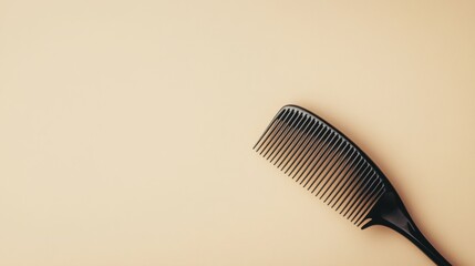 Fototapete - Black plastic comb placed on a smooth beige surface in a minimalist setting for hair care. Generative AI