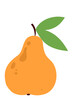 © Monika Jurczyk - Minimalist illustration of a ripe orange pear with green leaves on white background. Modern flat design fruit icon perfect for healthy eating, food apps, packaging design and lifestyle branding