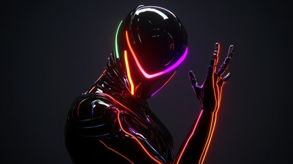 Neon Lit Android Poses Elegantly In Darkness