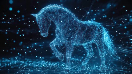 Fototapete - Abstract digital horse, dynamic motion, futuristic background, conceptual art, technology