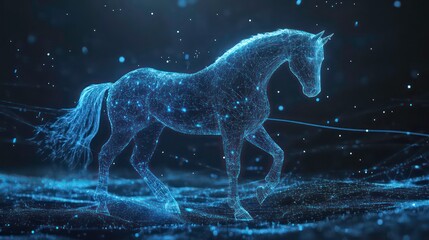Leinwandbilder - Abstract horse digital art, network pattern, dark background. Possible use stock photo for digital art, technology, design inspiration