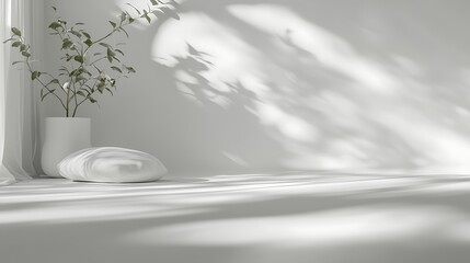 Wall Mural - Minimalist White Room with Plant and Cushion