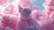 © Oleksandr - A cat wearing pink glasses and a pink coat is standing in a pink cloud. The cat is looking up at the sky, and the pink clouds create a whimsical and playful atmosphere