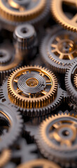 Wall Mural - gears and mechanism with metallic texture for engineering and business concept. abstract background 