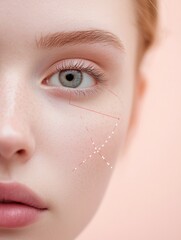 Leinwandbilder - Close up of a young woman showcasing beauty treatment on her face with subtle needle placement for aesthetic enhancement. Generative AI