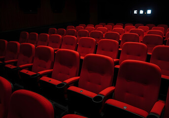 Empty Red Theater Seats arranged in rows, capturing the ambiance of a classic cinema setting, Generated with AI