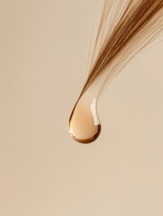 Fototapete - Liquid drop impacts a strand of hair causing visible damage in a close up view. Generative AI