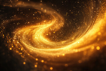 Poster - A swirling vortex of golden glitter, sparkling and luminous against a dark background.