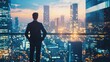 © Sergey Fedchenko - Successful hedge fund manager standing on a balcony with a view of a global financial hub.