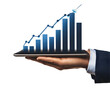 © Steven - A businessperson's hand holding a tablet displaying financial growth charts and steady progress.