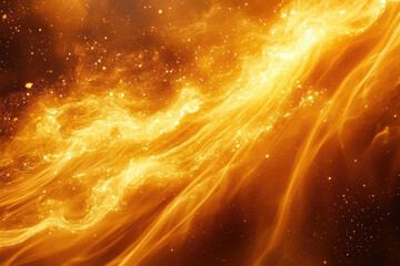 Poster - Abstract cosmic artwork depicting swirling golden nebulae and sparkling stars in a vibrant, fiery display.