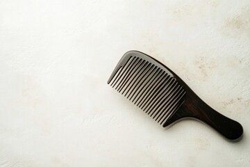 Poster - Black wooden comb positioned on a light textured surface in natural lighting during daytime. Generative AI