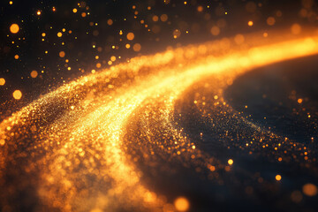 Poster - Golden glittering particles swirl in a dark background, creating a magical, cosmic effect.