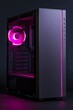 © steve - PC Case: Sleek modern computer case. Minimalist, contemporary and modern design. Glass panels and dark steel frame. RGB lighting. Industrial design. Computer hardware design concept.