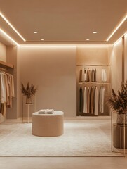 Leinwandbilder - Stylish boutique space featuring elegant clothing displays and warm ambient lighting in a modern setting. Generative AI