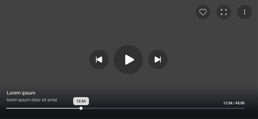 Desktop web video player with a modern multimedia interface and navigation icons. Optimized for online video playback on web and mobile apps. Ideal for stock vector templates and UI design.