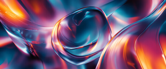 Leinwandbilder - Abstract close-up of colorful, glossy, transparent fluid shapes with flowing curves and light reflections, representing modern design, fluidity, and artistic composition.