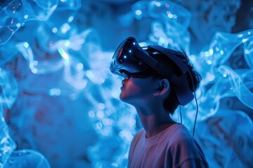 Fototapete - Exploring immersive technology and digital art in a contemporary exhibition during an evening event
