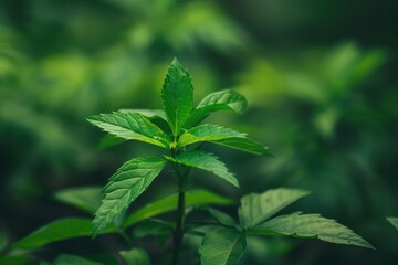 Wall Mural - Lush green plant with delicate flowers thrives in a vibrant forest during the bright afternoon light of spring