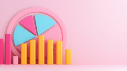 2025 goal setting vision concept. Colorful charts and graphs on a pink background for data visualization.