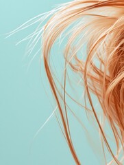 Poster - Frayed hair tips with split ends create a textured look against a soothing blue background. Generative AI