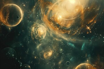 Aufkleber - Vast cosmic landscape featuring swirling nebulae and multiple planets in a mesmerizing night sky filled with stars