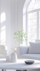 Wall Mural - White room, plant, sunlight, sofa, calm interior design