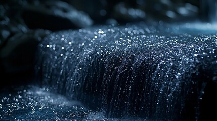 Wall Mural - Night waterfall cascade, dark rocks, flowing water, nature background, serene scene