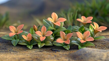 Canvas Print - Orange flowers bloom on rocky hillside