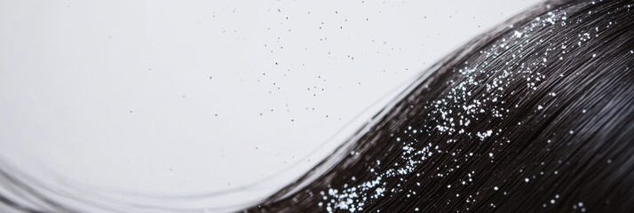 Fototapete - Close up view of dandruff flakes on dark hair strands with clear text space available for captions or descriptions. Generative AI