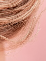 Poster - Frayed hair tips with split ends captured close up against a soft pink backdrop creating a serene and delicate effect. Generative AI