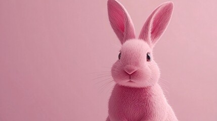 Wall Mural - Pink bunny rabbit on pink background. Easter card design