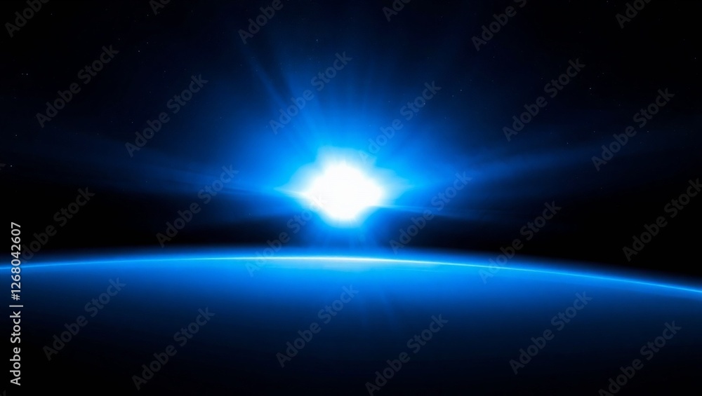 Blue Planet Earth with Sun and Light Rays in Space, ai generated ...