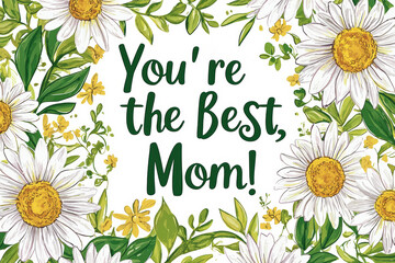 Wall Mural - Whimsical Mother's Day Card Design with Hand-Painted Daisies and Playful Typography