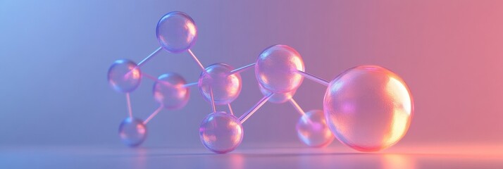 Poster - Colorful molecular structure on a softly lit surface creating a modern scientific aesthetic. Generative AI