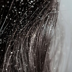 Aufkleber - Close up view of dandruff flakes on dark hair strands with space for text and information. Generative AI