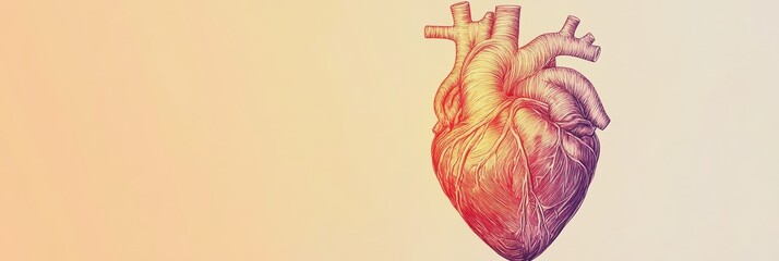 Poster - Detailed illustration of a human heart showing intricate structure against a soft gradient background. Generative AI