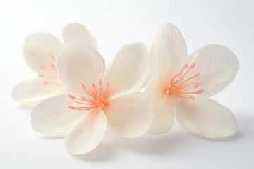 Wall Mural - Three white flowers on a white background