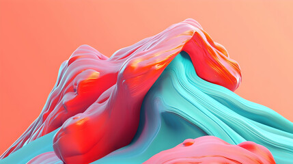 Wall Mural - abstract coral and turquoise liquid forms against a peach background, digital rendering for design