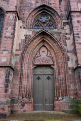 Sticker - Gothic Church of Saint George (Eglise Saint-Georges de Selestat, from 1230). Originally dedicated to Blessed Virgin Mary, church named after Saint George since 1500. Selestat, Alsace, France.