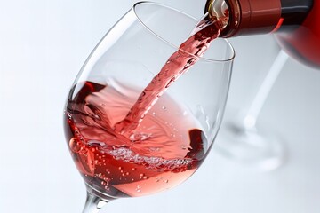 Red Wine Pouring into Glass in Stunning Close-Up on White Background