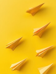 Fototapete - Group of paper planes flying in one direction with one opposing for creativity and new ideas. Generative AI