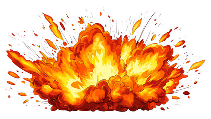 Wall Mural - cartoon explosion with exaggerated flames digital art vibrant colors dynamic style, isolated on whit