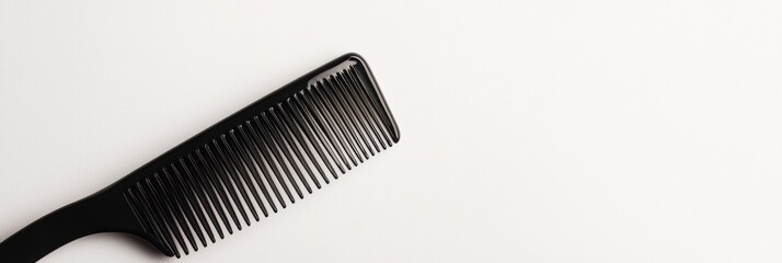 Fototapete - Close up of a black comb resting on a light surface with strands of hair present and ample space for text. Generative AI