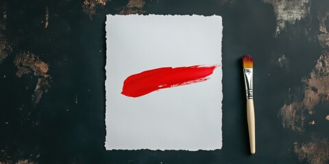 Wall Mural - an abstract red brush stroke on a clean white paper background, highlighting its aesthetic