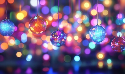 Wall Mural - Abstract composition of colorful glowing orbs floating mid-air, soft neon lights creating depth, futuristic and clean design, sharp and vibrant