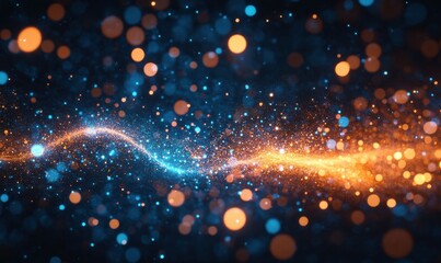 Wall Mural - abstract depiction of electric sparks flowing dynamically, glowing blue and orange particles creatin