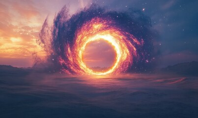 Wall Mural - cosmic portal glowing in the middle of a desert plain, swirling stardust surrounding the gateway, so